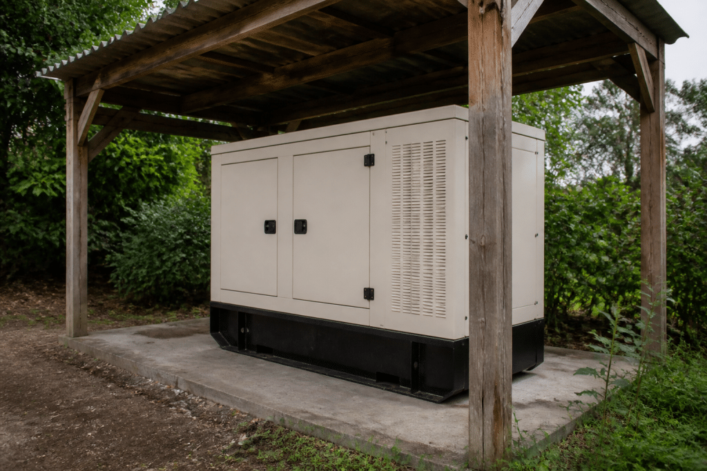 Groupe electrogene installe dehors sous un abri