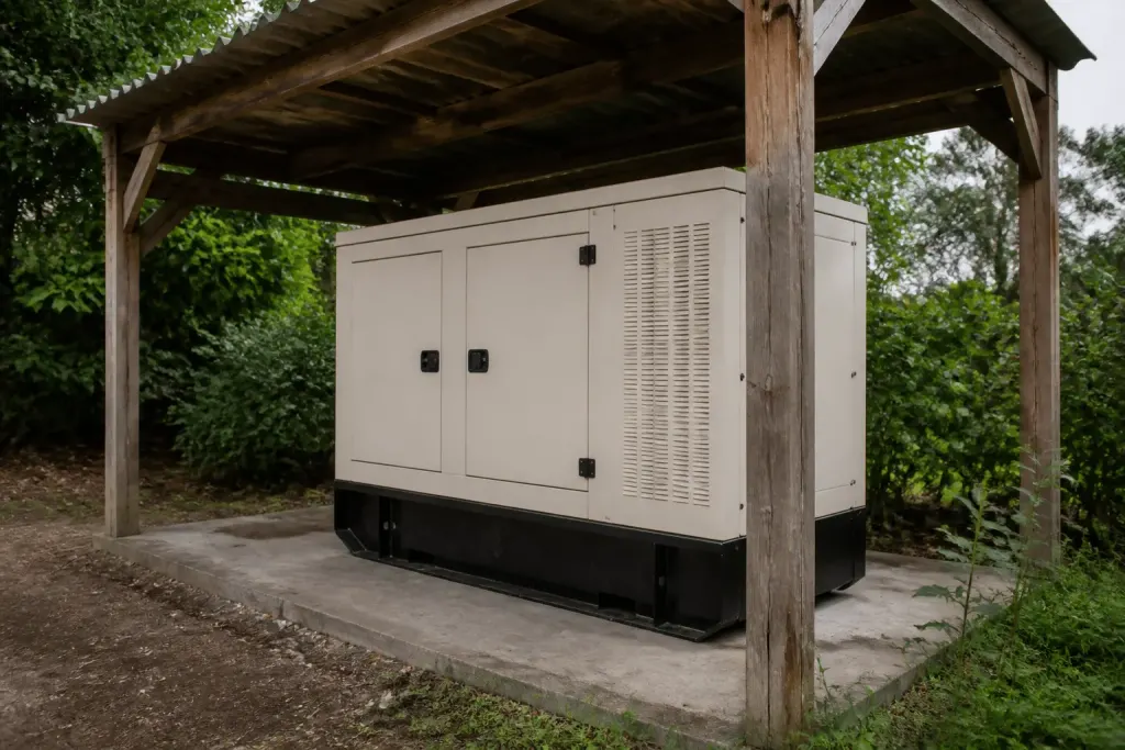 Groupe electrogene installe dehors sous un abri