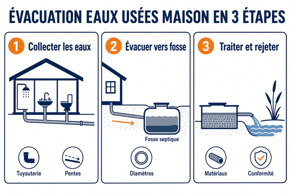 Évacuation eaux usées maison en 3 étapes