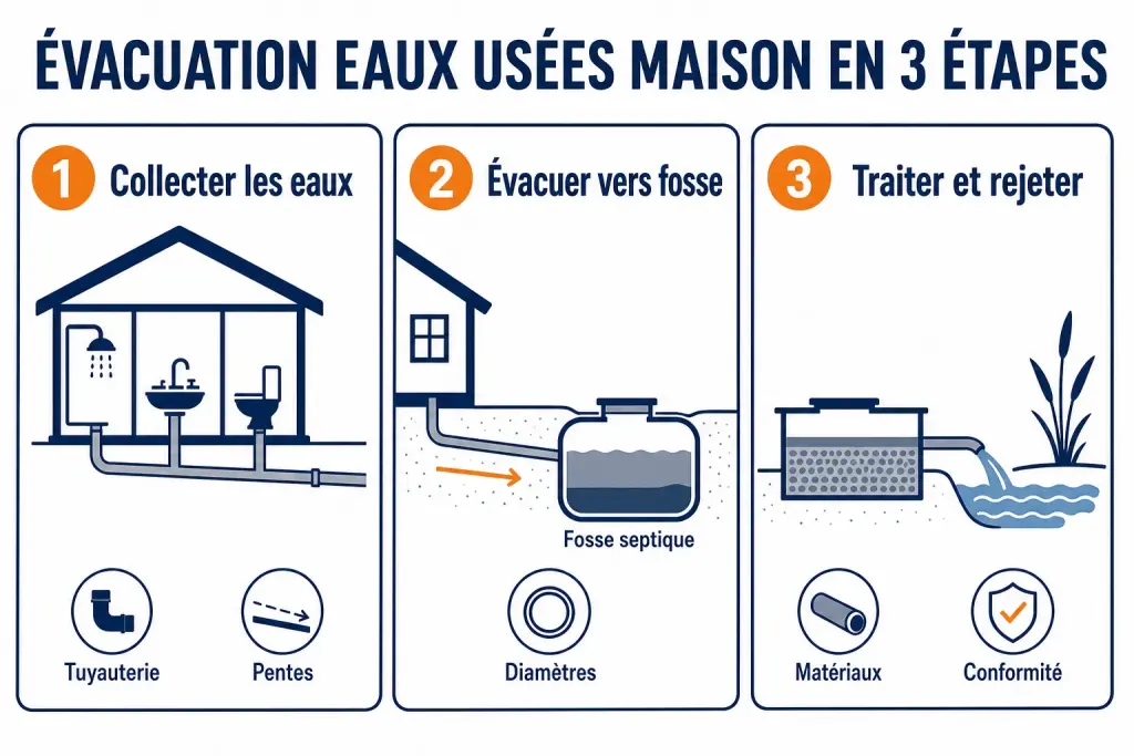 Évacuation eaux usées maison en 3 étapes