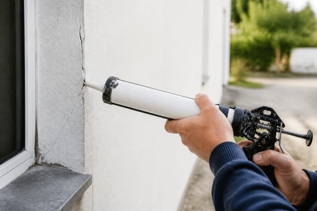 Mastic silicone applique fissures murs fenetre portes