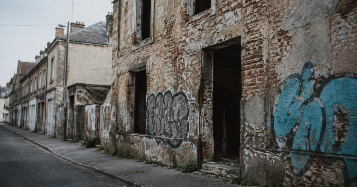 Facades degradees immeubles vides graffitis rues urbaines sombres