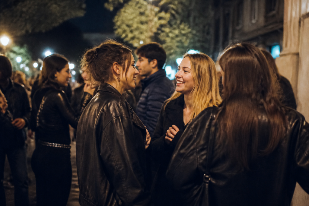 Groupes jeunes rue nuit week-end urbain