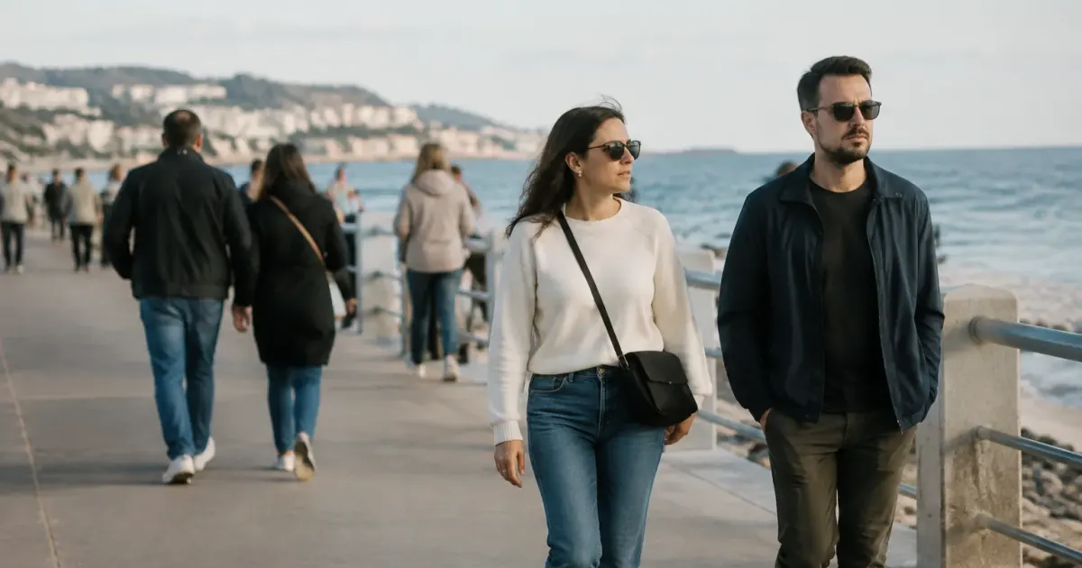 Passants marchant sur une promenade au bord de mer